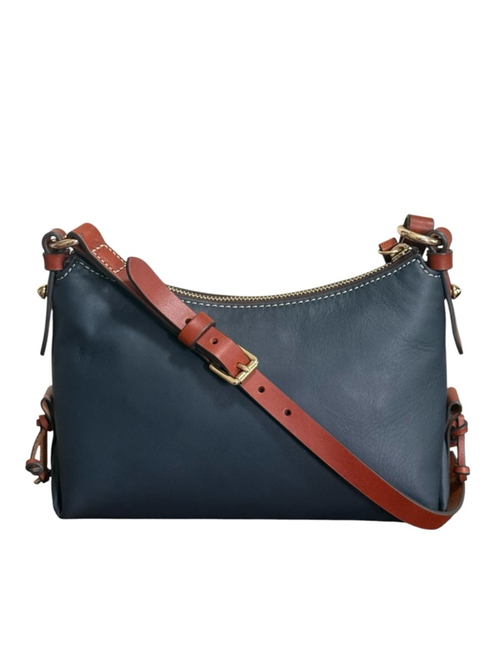 Dooney & Bourke Penrose Navy Leather Crossbody with Brown Trim and Gold Hardware - Picture 4 of 15